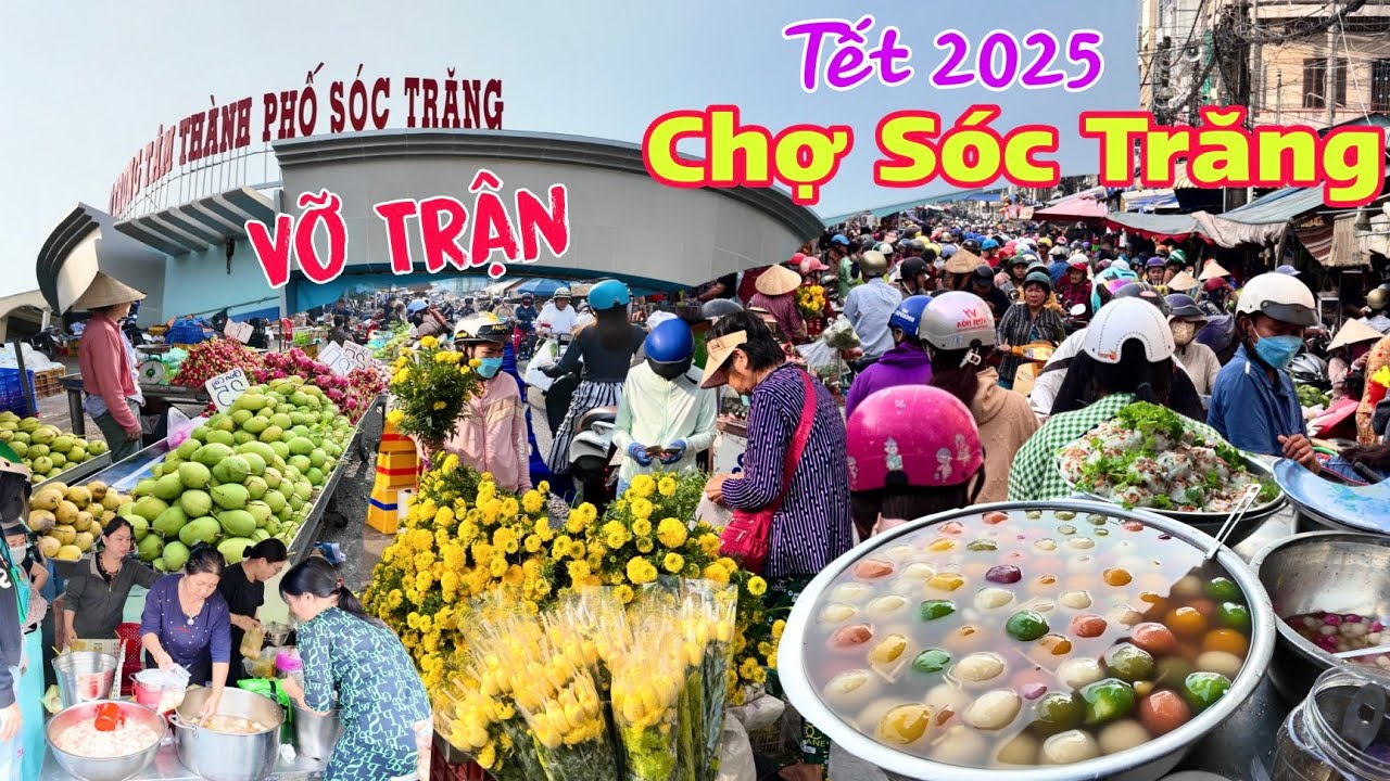 Vỡ trận chợ Sóc Trăng hàng ngàn người đi chợ Tết 2025 - Trái cây giá rẻ 50k 1 con cá chép