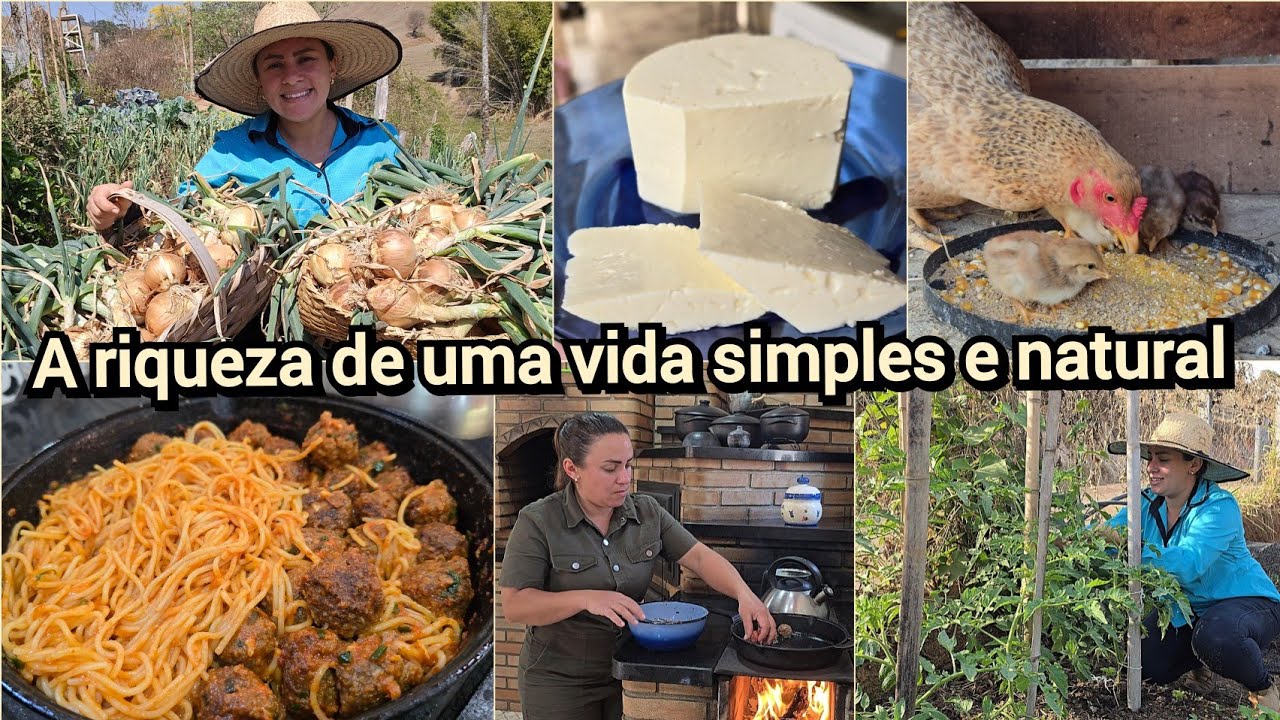 FARTURÃO🙌COLHEITA DE CEBOLAS+QUEIJO+GALINHA DE PINTINHOS+CUIDANDO DA HORTA+MACARRÃO COM ALMÔNDEGAS.