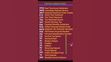 Full Form Related to Banking #Important full form