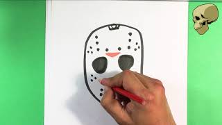 jason voorhees drawing draw mask easy drawings cartoon halloween paintingvalley