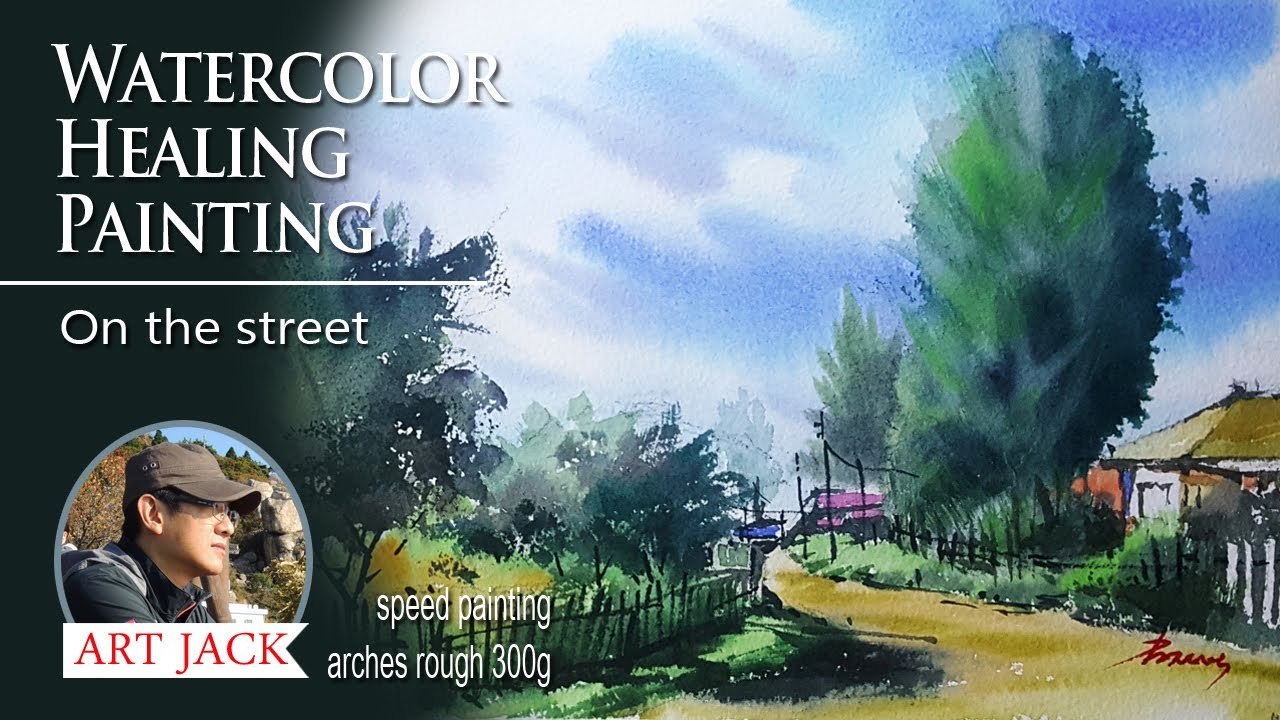 Simple landscape watercolor | Healing Painting Drawing | On the street ...