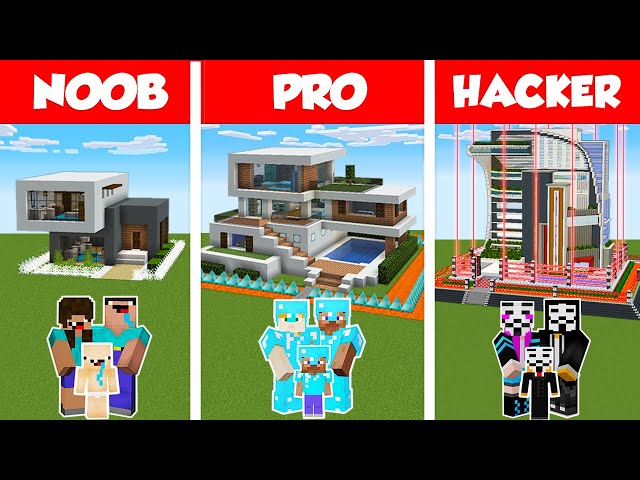 Minecraft NOOB vs PRO vs HACKER: SAFEST FAMILY HOUSE BUILD CHALLENGE in Minecraft / Animation class=