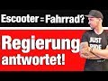 ZULASSUNG von ESCOOTERN! REGIERUNG gibt ANTWORTEN! Escooter = Fahrrad? PLEV, Eroller, Onwheels