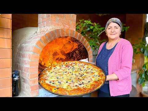 Grandma Cooked Giant Pizza in Wood Oven - The Secret of Incredible Taste