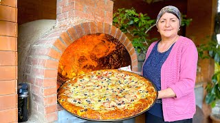 Grandma Cooked Giant Pizza in Wood Oven  The Secret of Incredible Taste