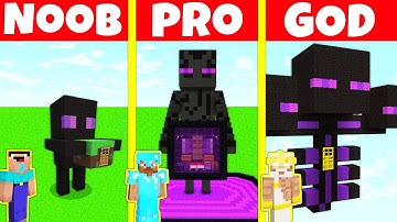 Minecraft Battle: ENDERMAN STATUE HOUSE BUILD CHALLENGE - NOOB vs PRO vs GOD / Animation