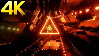 4k Fast Moving Led Light Triangle Screensaver Red & Gold Metallic Neon Light Background Video Loop