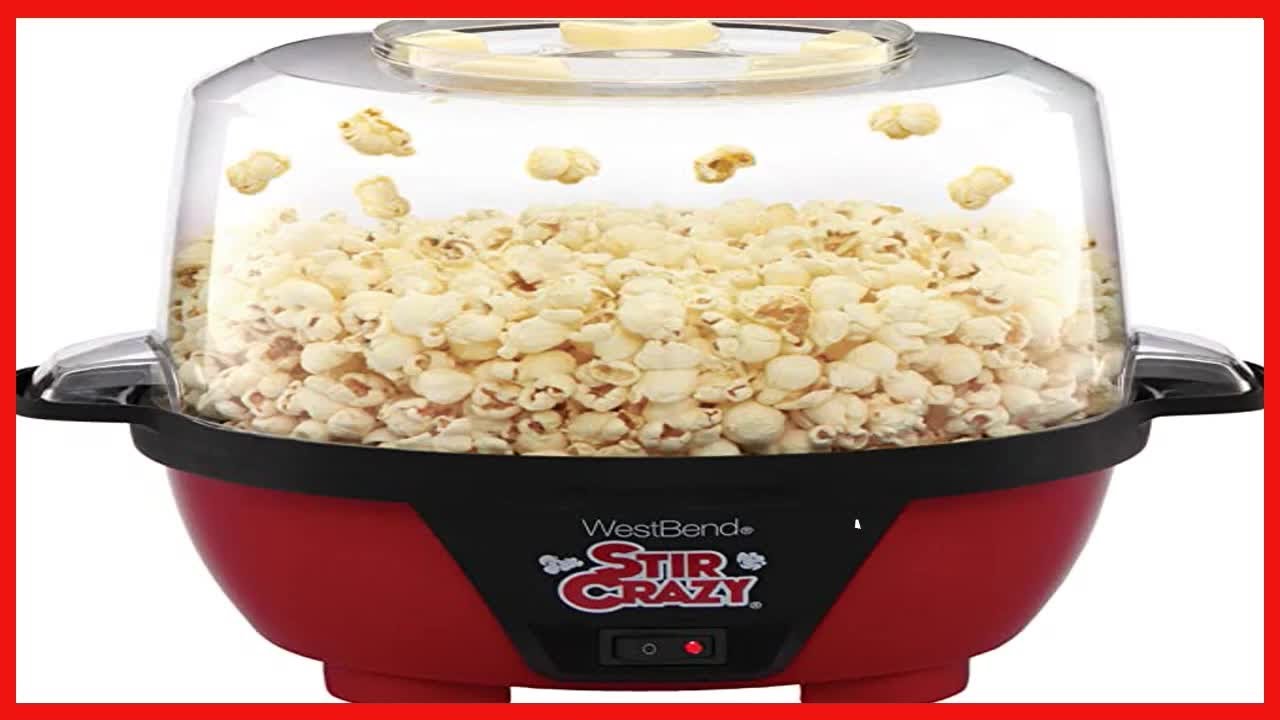  West Bend Stir Crazy Popcorn Machine Electric Hot Oil Popper  Includes Large Lid for Serving Bowl and Convenient Nesting Storage,  6-Quart, Red: Home & Kitchen