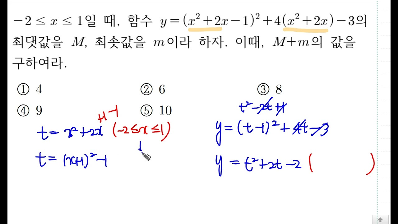 수학상 이차방정식과 이차함수 N8 공통부분이 있는 함수의 최대최소 개념알기