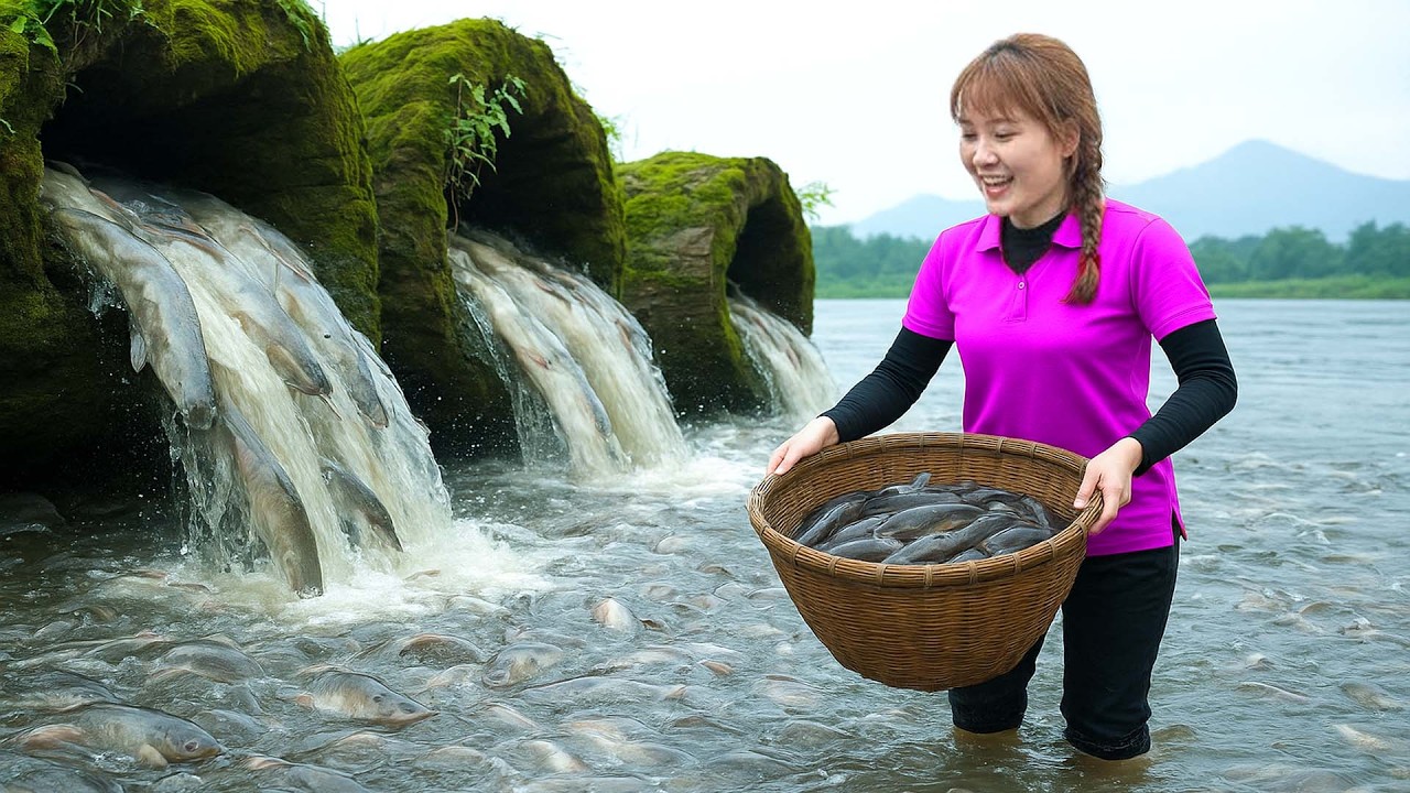 [ TIMELAPSE ] - Single Girl Catching 845kg Catfish in Flooded River,Full 60 Days Fishing Challenge!