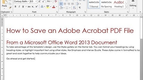 How To Save a PDF File From an Office Word 2013 Document