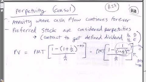 ACCTG 455: Excel Finance Class 40: Perpetuity (consol) Preferred Stock Valuation Formula