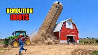 Demolition Idiots: Massive Silo & Water Tower Fall WRONG WAY | Dangerous Building Implosion #29
