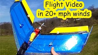 Flying 90 mile per hour foam board wing in 20 mph plus winds