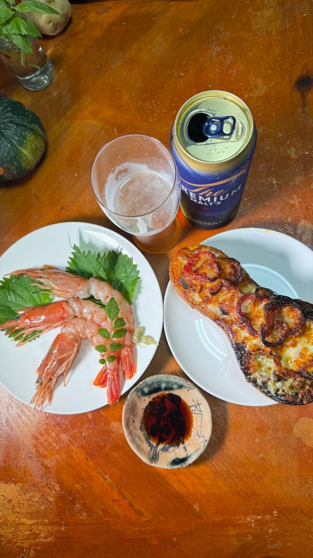 Red shrimp sashimi #Butternut squash garlic bacon mozzarella #赤