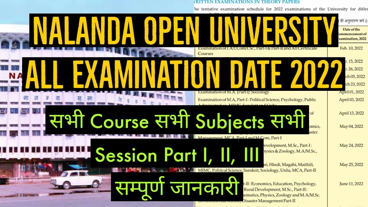 NOU Examination Date 2022| Nalanda Open University Exam 2022। Part 1, 2, 3, PG ,UG