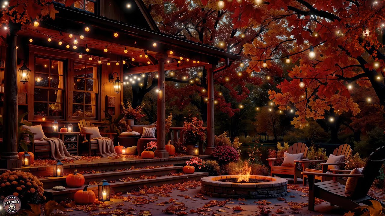 Золотая осень на крыльце 🍁 Теплый джаз у камина для спокойных, уютных ночей