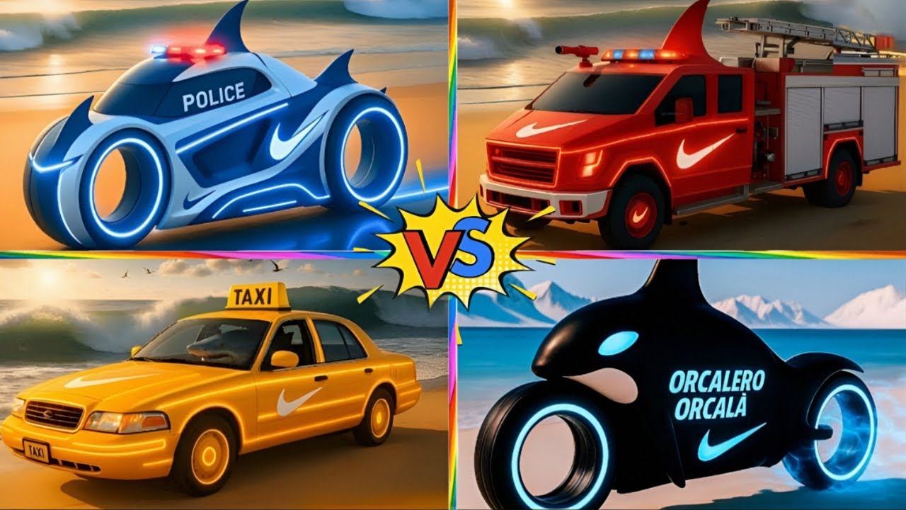 MEGA SHARK 🦈 vs POLICE 🚓 vs FIRE 🚒 vs TAXI 🚕 | Tiles Hop EDM Rush