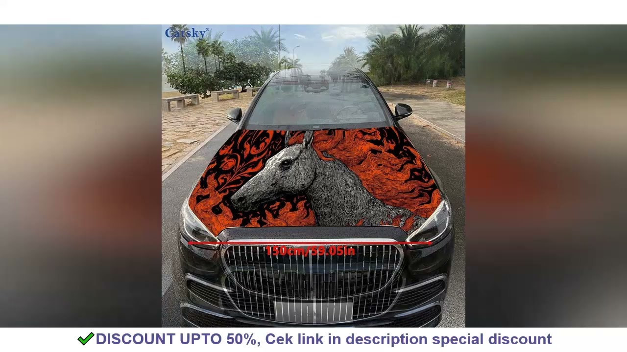 Horse with Orange Patterns Car Hood Vinyl Wraps Sticker, Auto Decal, Waterproof Self-adhesive Vehicl