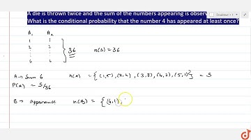 A die is thrown twice and the sum of the numbers appearing is observed to be 6. What is the cond...