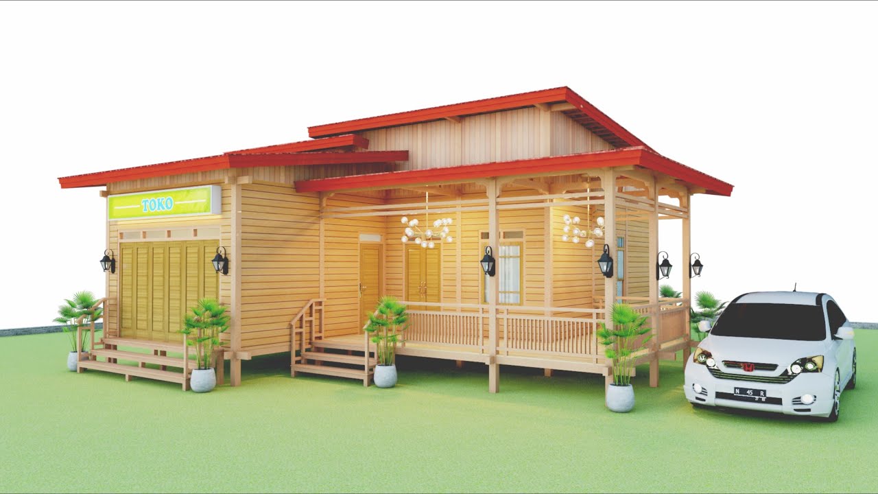 Desain Rumah Kayu Panggung 10 x 10 meter | Rumah Toko | Ruko