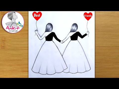 Best friend ❤pencil sketch - step by step /very easy/how to draw friendship day drawing /bff drawing