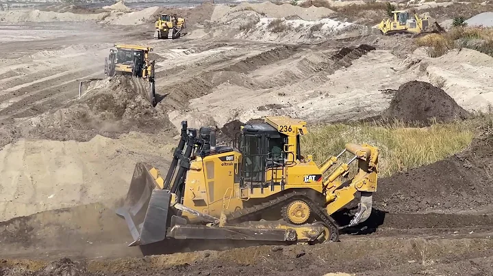 Cat D9T & Komatsu D275 Bulldozers Leveling Huge Old Mining Area