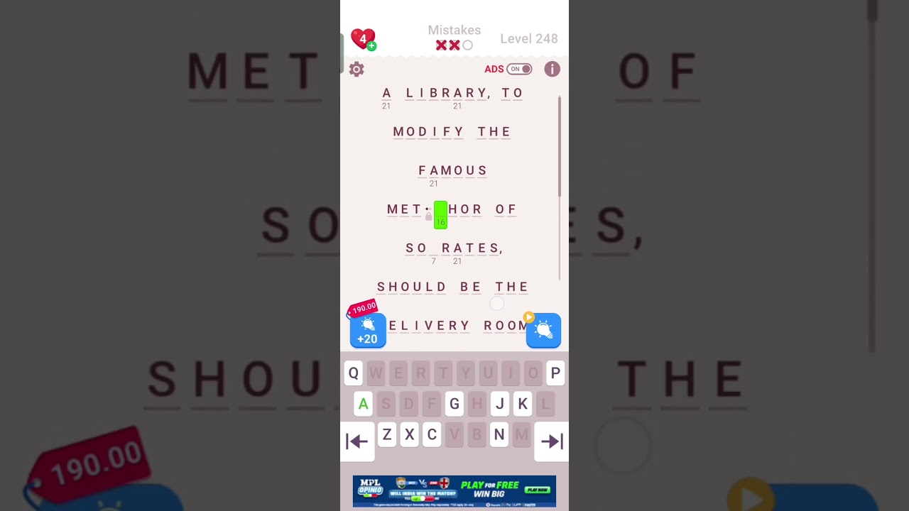 Cryptogram Letters and Numbers level 248