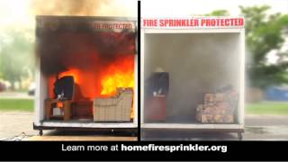 17 second PSA: Side-by-Side Fire & Sprinkler Burn Demonstration