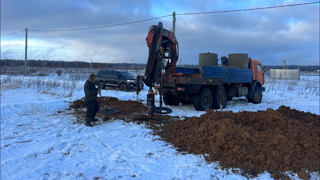 Бурение 2х камерного септика из бетонных колец в д Борки Клинский район ...