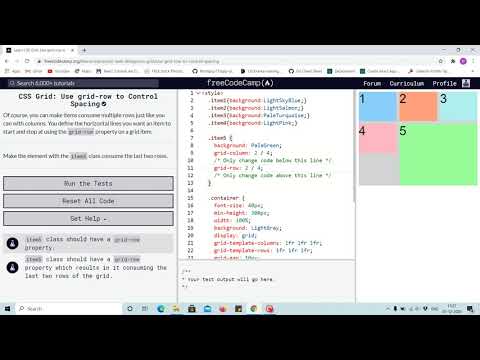 Tutorial 9 - grid row to control spacing - free code camp (Explained)