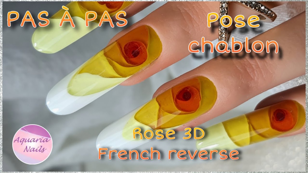 Pose ongle acrygel rose 3D sur chablon avec french reverse en gel