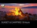 8 hours of relaxing campfire by a lake at sunset in 4k ustress relief meditation  deep sleep