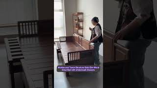 Mortise and Tenon Structure Solid Elm Wood Arhat Bed with Underneath Drawers