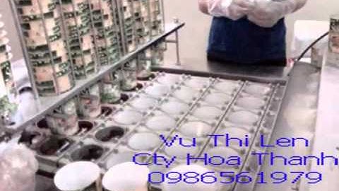 máy dán miệng y mỳ tự động, máy dán màng ly cháo