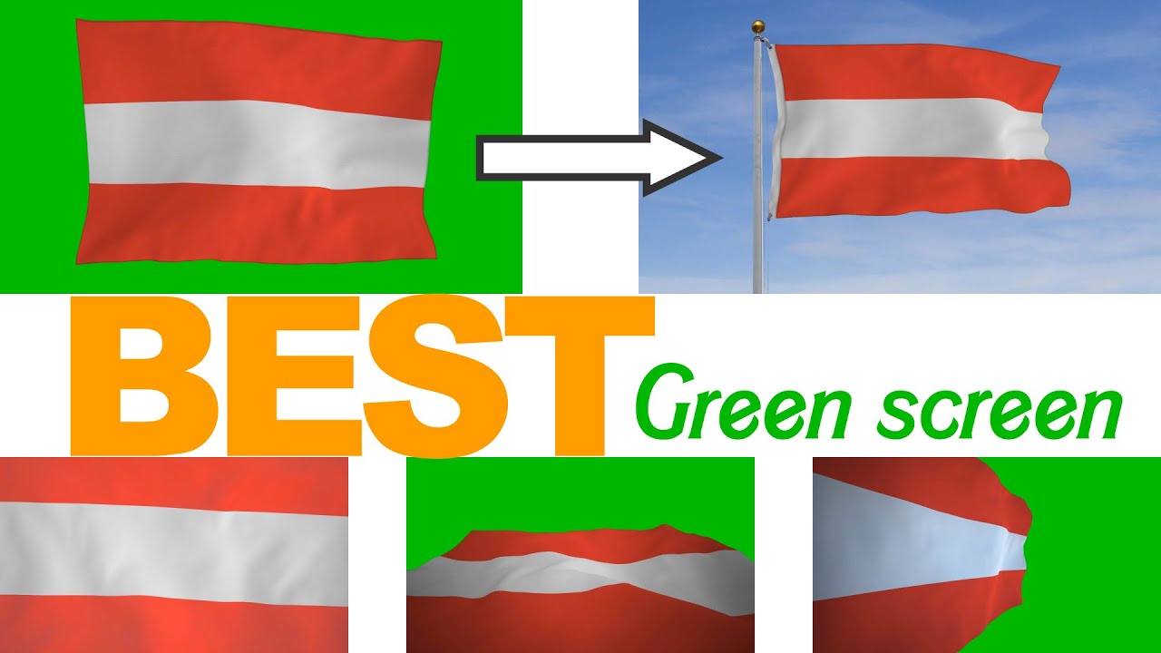 Full HD Austria flag waving over green screen. (5 Different views).