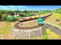 2 COLORFUL TRAINS TURNS ON RISKY U-TURNS RAILROAD TRACK #71 | BeamNG.Drive | Trainz Simulator 2019