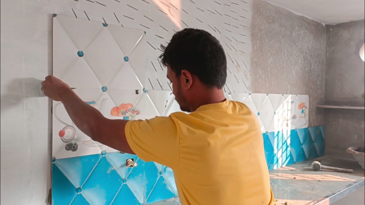 Tile Work Video kitchen wall tiles work | kitchen tiles| tiles work| @ChinnaTileswork ...