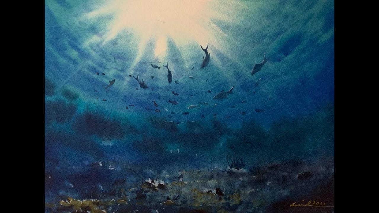 Underwater in watercolor painting demo by javid tabatabaei