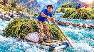 Alone in the mountains! 😱 Crossing a wild river to save the harvest