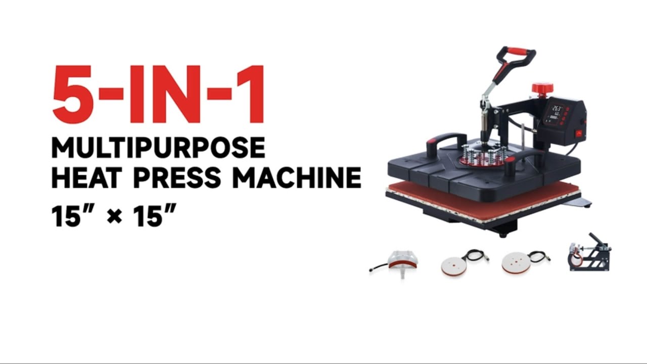 Combo Heat Press Machine - 5-in-1 ,15x15, 1000W, LCD, 360