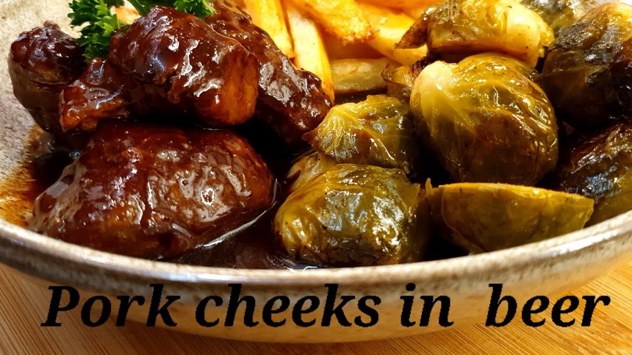pork cheeks with Belgian Rodenbach beer and perfect Belgian chips - fried in beef dripping