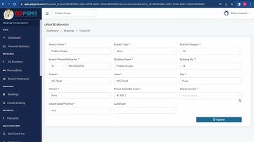 Tutorial to edit a branch in GoPGMS - an PG/Hostel management software