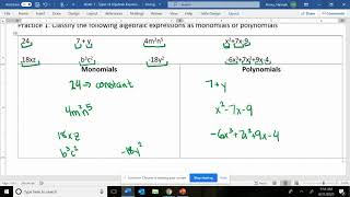 Classifying Polynomials Notes 1  Types of Algebraic Expressions