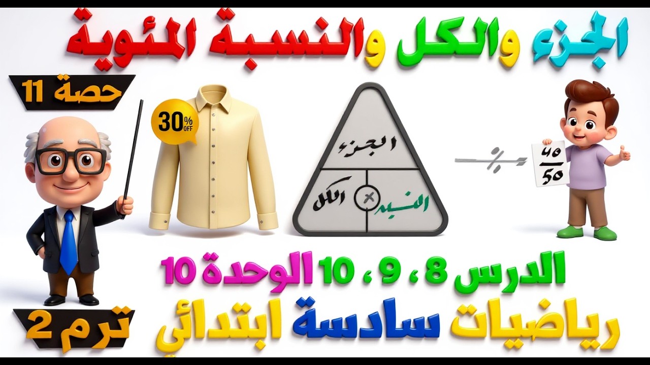 تحديد الجزء والكل والنسبة المئوية ، استخدام النماذج رياضيات للصف السادس الابتدائي ترم ثاني | حصة 11