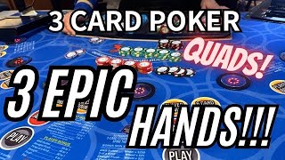 3 CARD POKER in LAS VEGAS! 3 EPIC HANDS!! QUADS!! WOW! 🔥