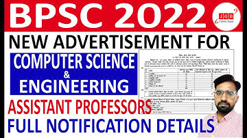 BPSC Assistant Professors Full Notification| New Vacancy | Computer Science and Engineering in Bihar