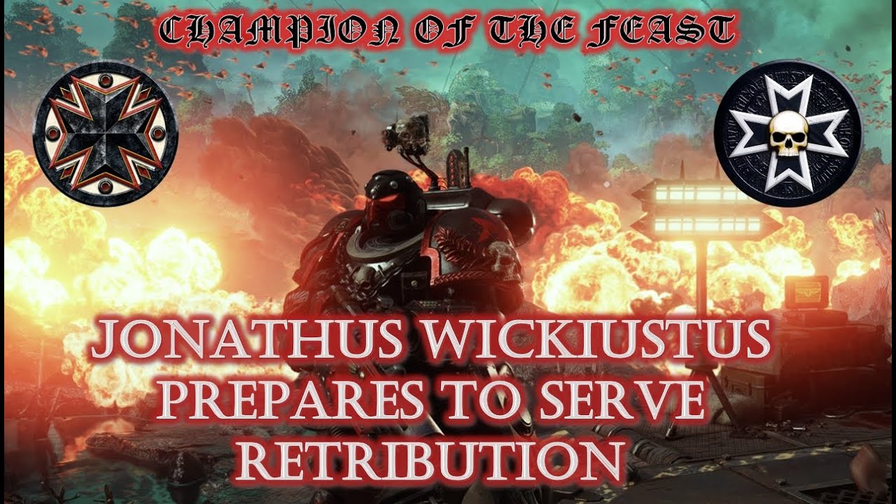 Jonathus Wickiustus the Black Templar prepares a serve a course of Retribution