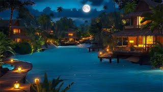 Tropical Beach in Summer Night | Listen the Soothing Waves & Crickets Sound | Calm your Mind, Relax