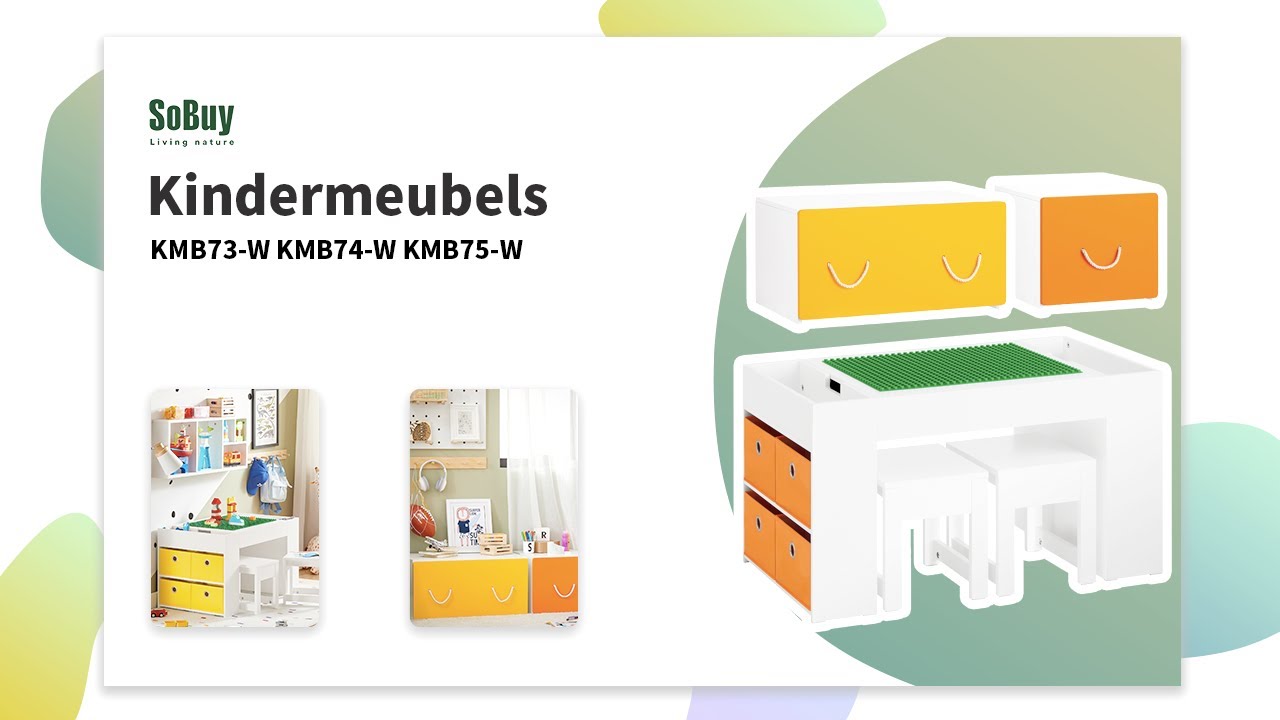 Kinder Meubelenset SucceBuy, Tafel en 2 Stoelen, Kunstenaars- en Speeltafel voor Baby's met Kast